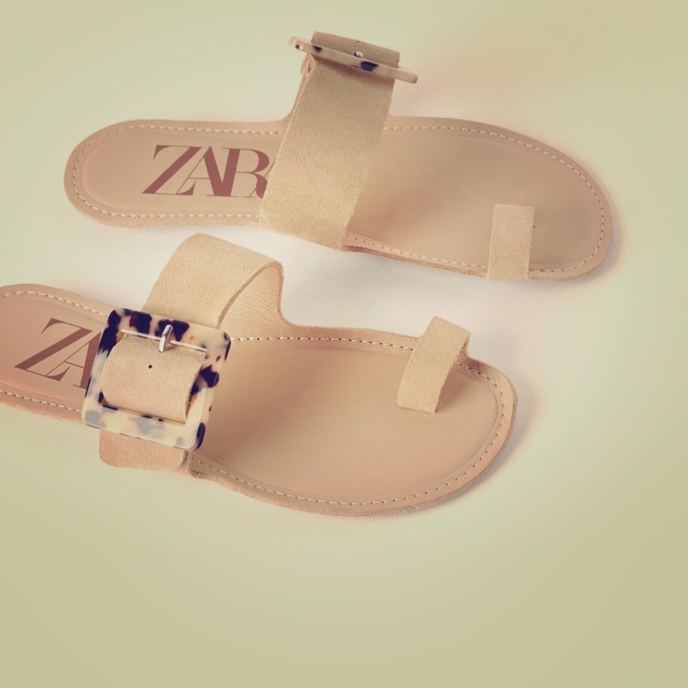 Zara leather flat sandals with buckle